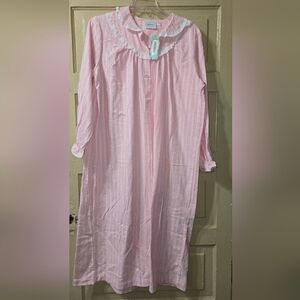 National Cotton Flannel Pink White Striped Night Gown NWT PXL